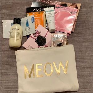 Meow makeup bag with samples